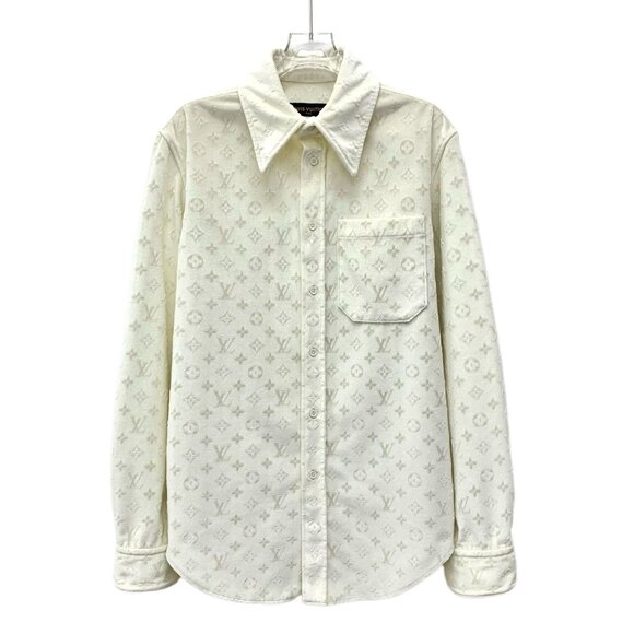 Louis Vuitton S White Logo Embossed Long-Sleeved Shirt 100% Polyester Made In Fr - Picture 1 of 8
